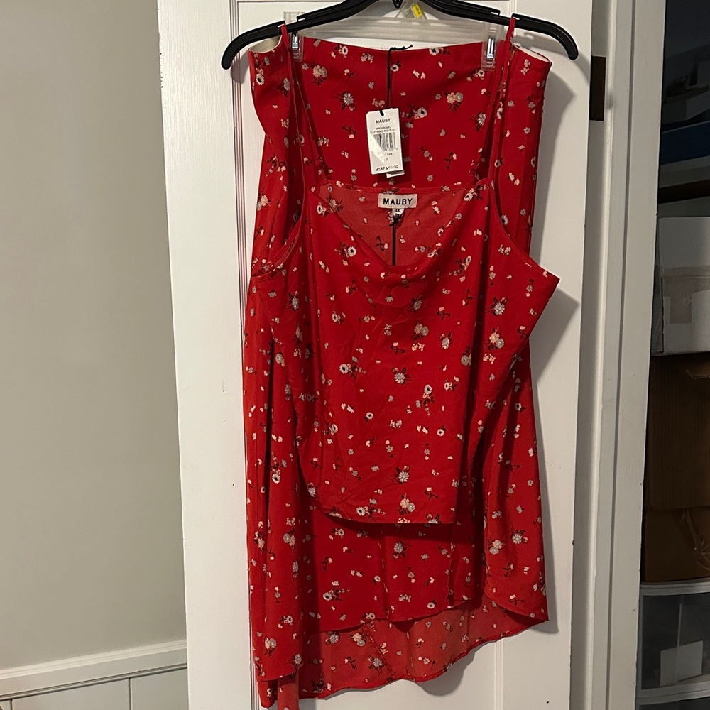 Red Floral Cami & Midi Skirt Set
